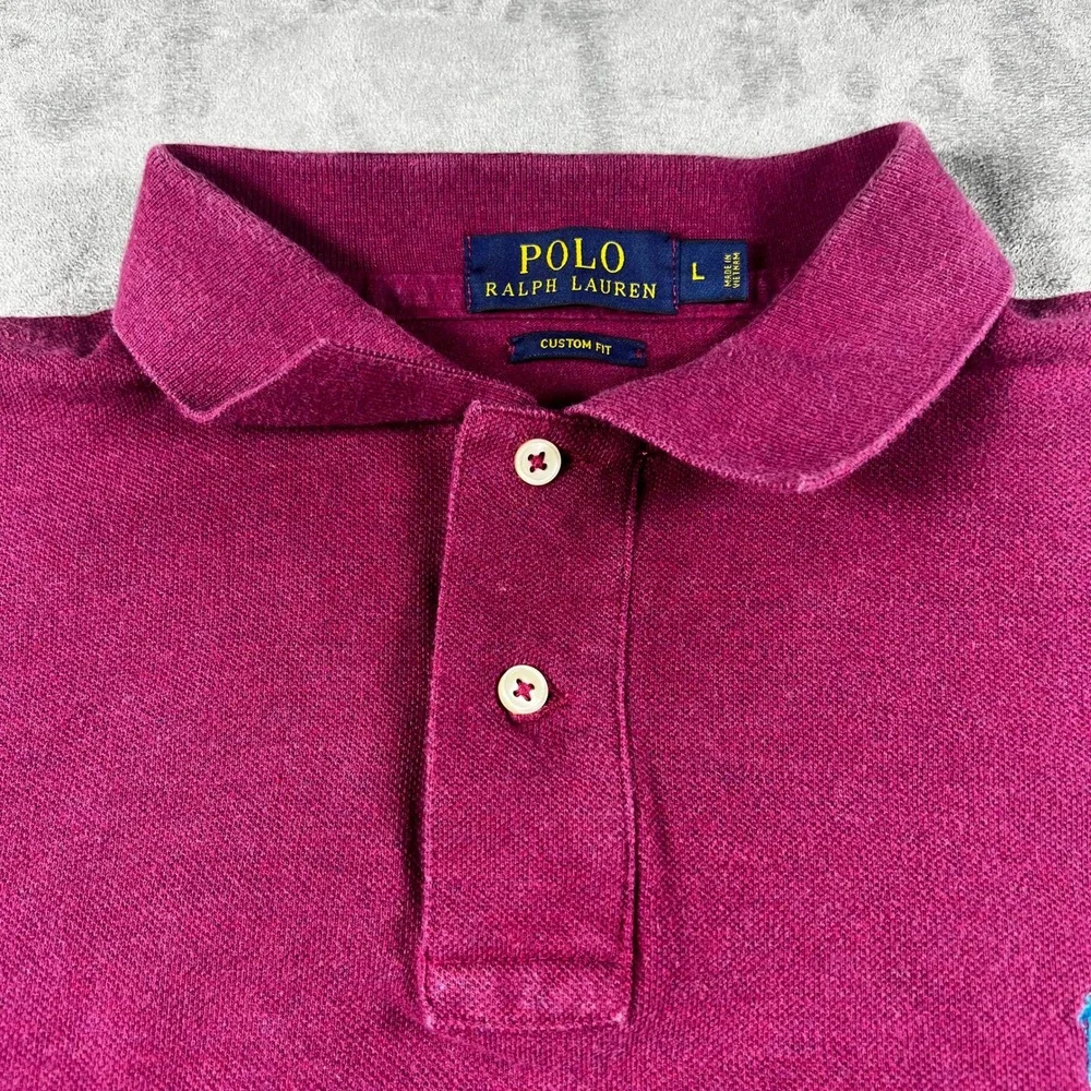 Polo Ralph Lauren Custom Fit Polo Shirt Mens‎ Large Magenta Blue Pony